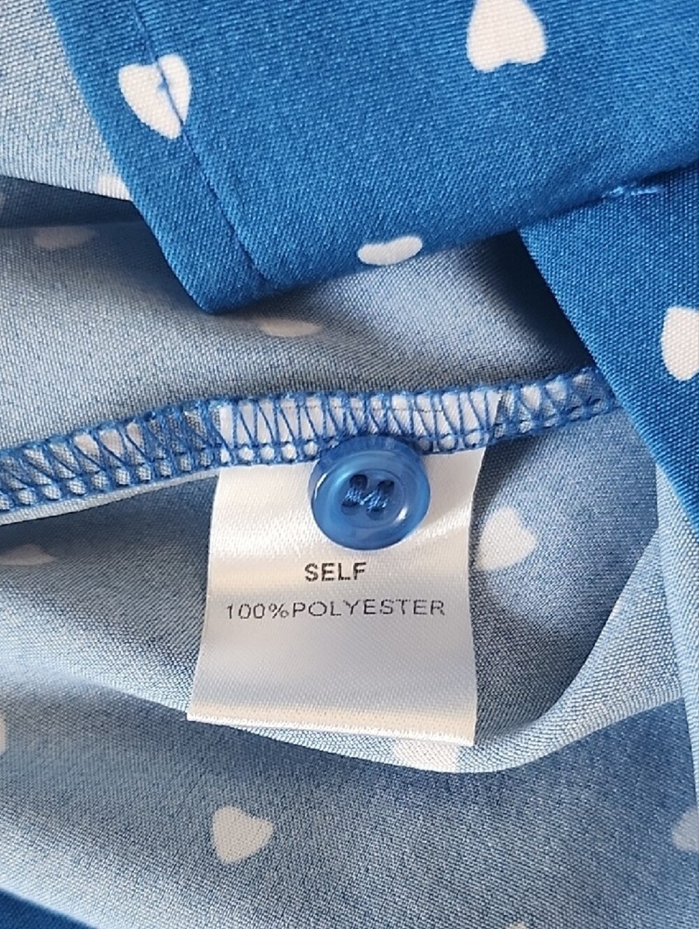 Blue Heart-Print Tie-Neck Blouse - Picture 5 of 5